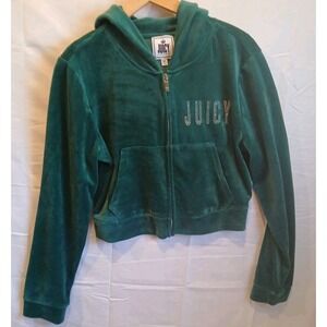 Juicy Couture Cropped Jacket Velour Hoodie Rhinestone Women's Size XL Green
